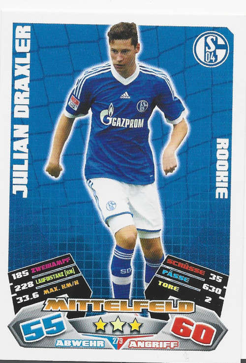 JULIAN DRAXLER - TOPPS `MATCH ATTAX BUNDESLIGA` 2012/13 - `ROOKIE` TRADING CARD