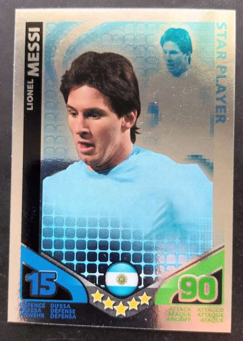 LIONEL MESSI - TOPPS `MATCH ATTAX WORLD CUP 2010` -RARE  FOIL `STAR PLAYER` TRADING CARD