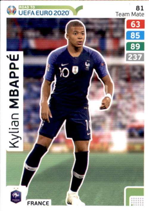 KYLIAN MBAPPE - PANINI `ROAD TO EURO 2020`  - `BASE` TRADING CARD 81