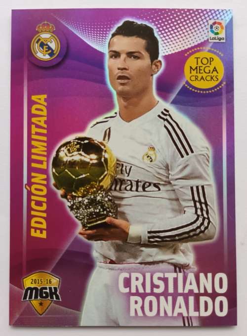 CRISTIANO RONALDO - PANINI `MEGACRACKS MGK 2015/16` - RARE `LIMITED EDITION` GOLD FOIL TRADING CARD