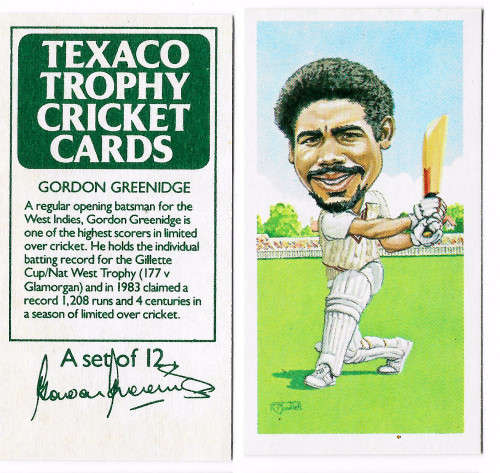 GORDON GREENIDGE (West Indies) - TEXACO TROPHY 1984 CRICKET CARD COLLECTION - TEA TRADING CARD