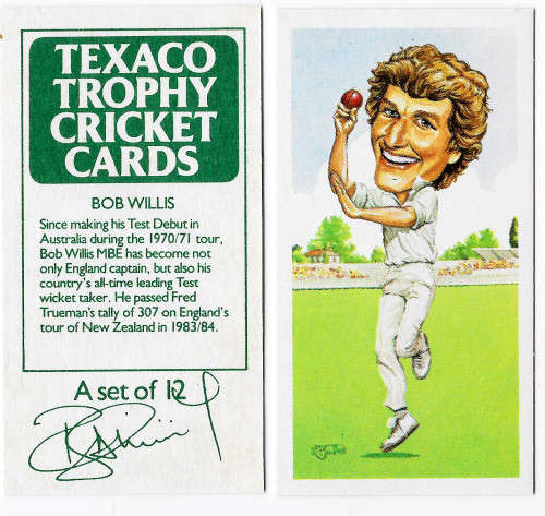 BOB WILLIS (England) - TEXACO TROPHY 1984 CRICKET CARD COLLECTION - TEA TRADING CARD