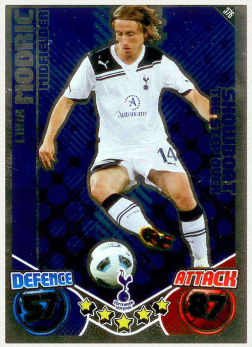LUKA MODRIC - TOPPS `MATCH ATTAX EPL` 2010/11 - FOIL `SHOWBOAT`  TRADING CARD 376