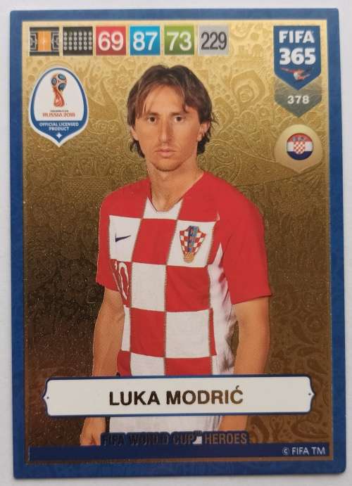 LUKA MODRIC - PANINI `FIFA 365` 2019 EDITION - GOLD FOIL `W/CUP HEROES` TRADING CARD 378