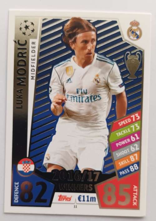LUKA MODRIC - TOPPS `CHAMPIONS LEAGUE` 2017/18 -  `WINNERS 2017` FOIL TRADING CARD