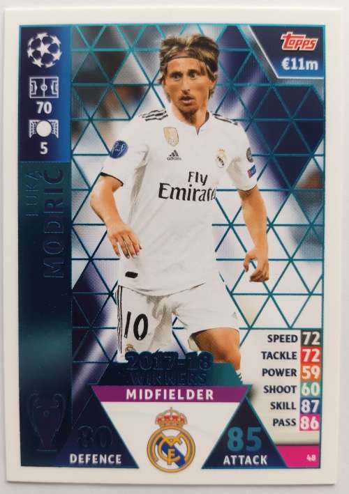 LUKA MODRIC - TOPPS `CHAMPIONS LEAGUE` 2018/19 -  `WINNERS 20187` FOIL TRADING CARD
