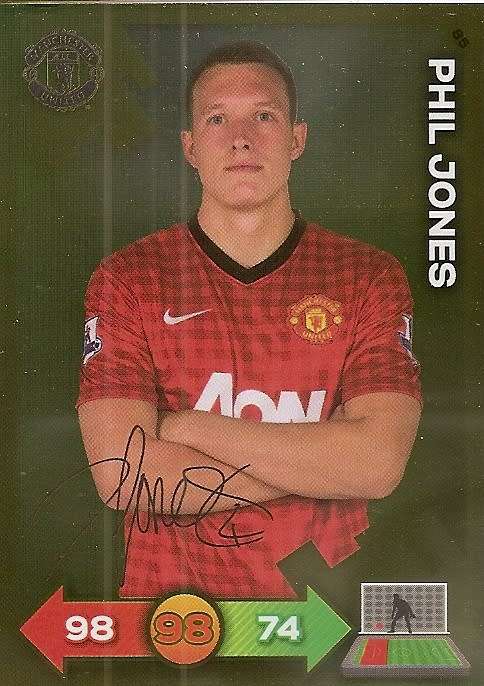 PHIL JONES - PANINI `MANCHESTER UNITED ADRENALYN XL 2013` - RARE `GOLD FOIL AUTO` CARD 85