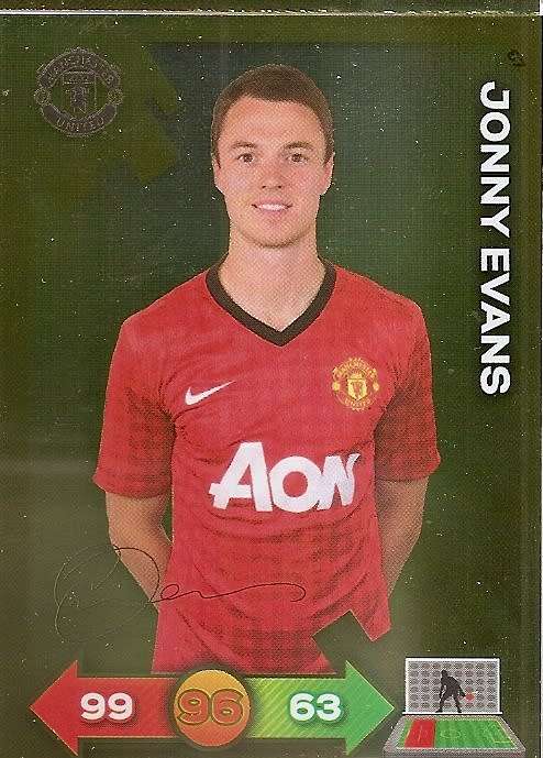 JONNY EVANS - PANINI `MANCHESTER UNITED ADRENALYN XL 2013` - RARE `GOLD FOIL AUTO` CARD 87