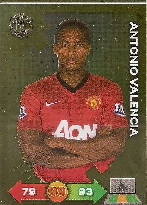 ANTONIO VALENCIA - PANINI `MANCHESTER UNITED ADRENALYN XL 2013` - RARE `GOLD FOIL AUTO` CARD 90