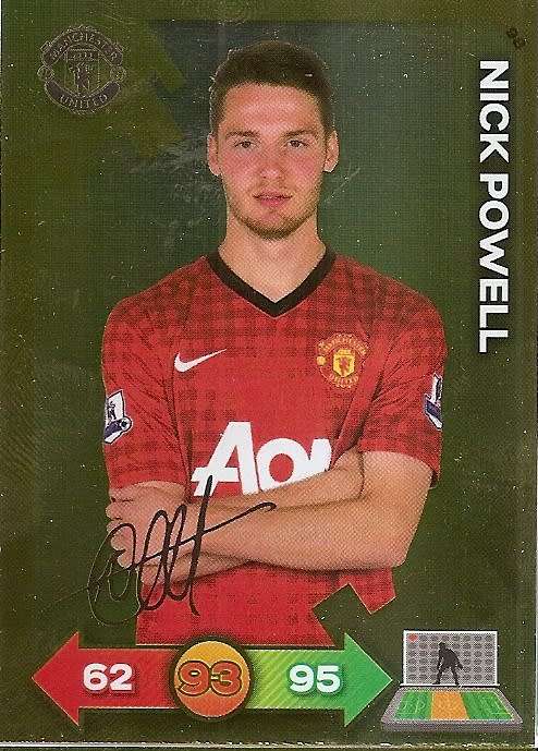 NICK POWELL - PANINI `MANCHESTER UNITED ADRENALYN XL 2013` - RARE `GOLD FOIL AUTO` CARD 98