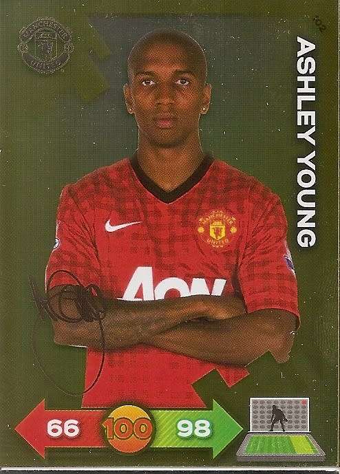ASHLEY YOUNG - PANINI `MANCHESTER UNITED ADRENALYN XL 2013` - RARE `GOLD FOIL AUTO` CARD 102