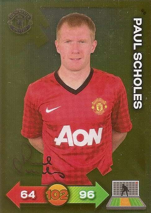PAUL SCHOLES - PANINI `MANCHESTER UNITED ADRENALYN XL 2013` - RARE `GOLD FOIL AUTO` CARD 95