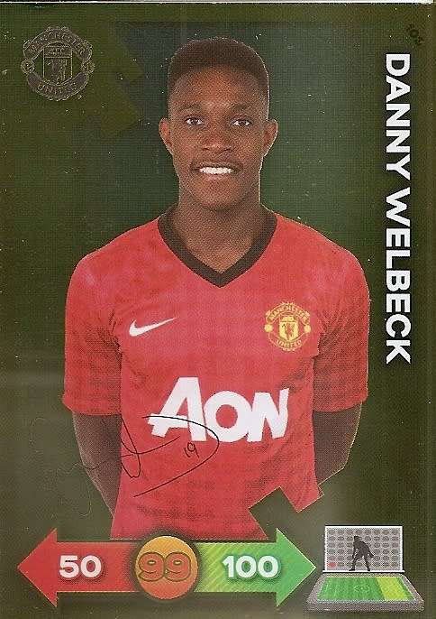 DANNY WELBECK - PANINI `MANCHESTER UNITED ADRENALYN XL 2013` - RARE `GOLD FOIL AUTO` CARD 103