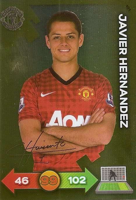 JAVIER HERNANDEZ - PANINI `MANCHESTER UNITED ADRENALYN XL 2013` - RARE `GOLD FOIL AUTO` CARD 101