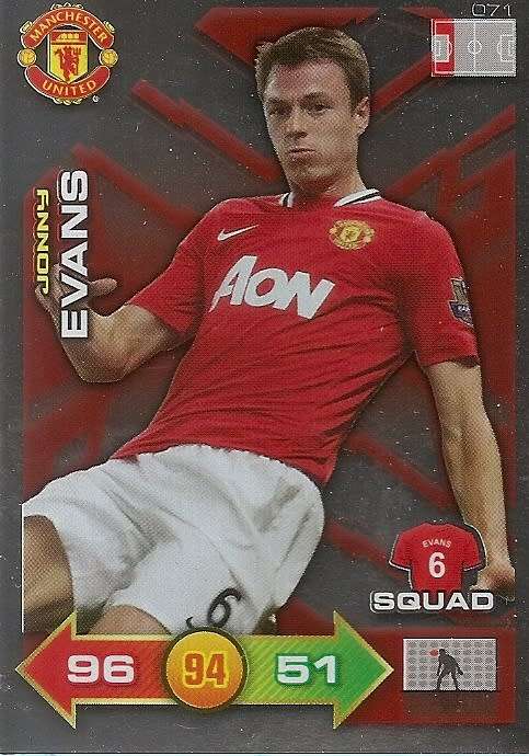 JONNY EVANS - PANINI `MANCHESTER UNITED ADRENALYN XL 2012` - RARE `SPECIAL SQUAD` FOIL CARD 71