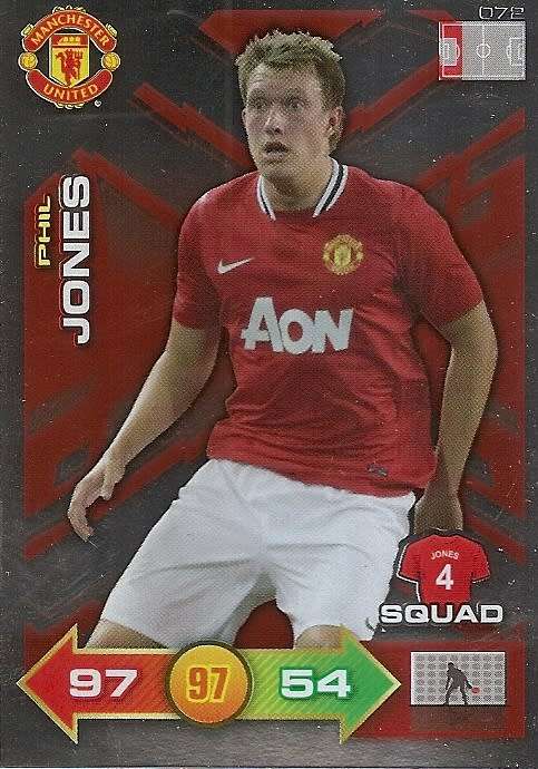 PHIL JONES - PANINI `MANCHESTER UNITED ADRENALYN XL 2012` - RARE `SPECIAL SQUAD` FOIL CARD 72