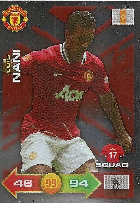 NANI - PANINI `MANCHESTER UNITED ADRENALYN XL 2012` - RARE `SPECIAL SQUAD` FOIL CARD 81