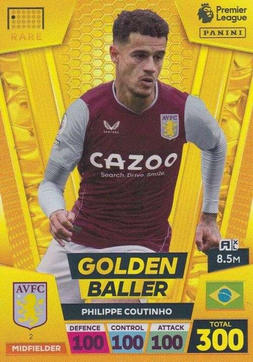 PHILIPPE COUTINHO - PANINI Eng. Premier League 2022/2023 - RARE `GOLDEN BALLER` TRADING CARD 2
