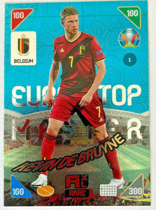 KEVIN DE BRUYNE - PANINI `UEFA EURO 2020` COLLECTION - BLUE FOIL `TOP MASTER` TRADING CARD 1