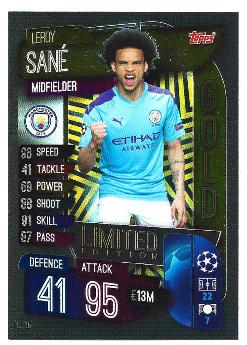 LEROY SANE - CHAMPIONS LEAGUE 2019/20 -  GOLD FOIL `LIMITED EDITION` TRADING CARD LE15