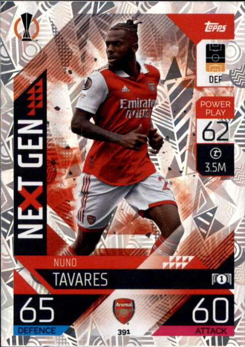 NUNO TAVARES - TOPPS `CHAMPIONS/EUROPA LEAGUE` 2022/23 -  FOIL `NEXT GENERATION` TRADING CARD 391