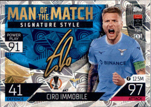 CIRO IMMOBILE - TOPPS `CHAMPIONS/EUROPA LEAGUE` 2022/23 -  FOIL `MAN of the MATCH ` TRADING CARD