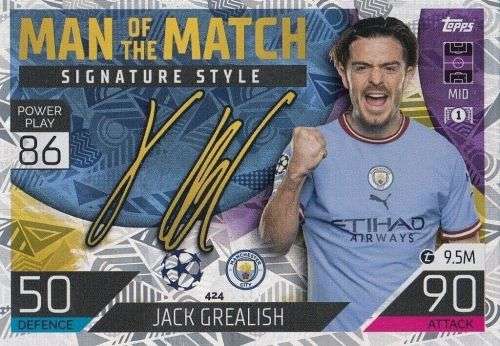 JACK GRELISH - TOPPS `CHAMPIONS/EUROPA LEAGUE` 2022/23 -  FOIL `MAN of the MATCH ` TRADING CARD