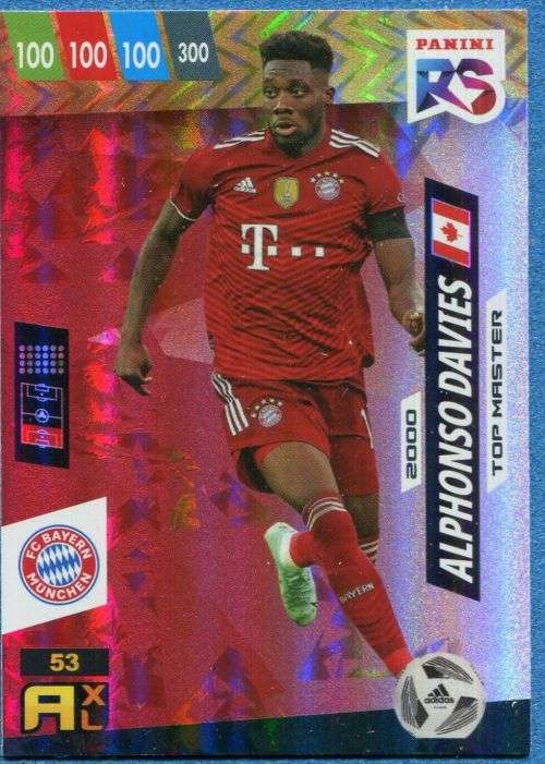 ALPHONSO DAVIES - PANINI `FIFA 365 COLLECTION` 2021/22 - RISING STAR `TOP MASTER` FOIL TRADING CARD