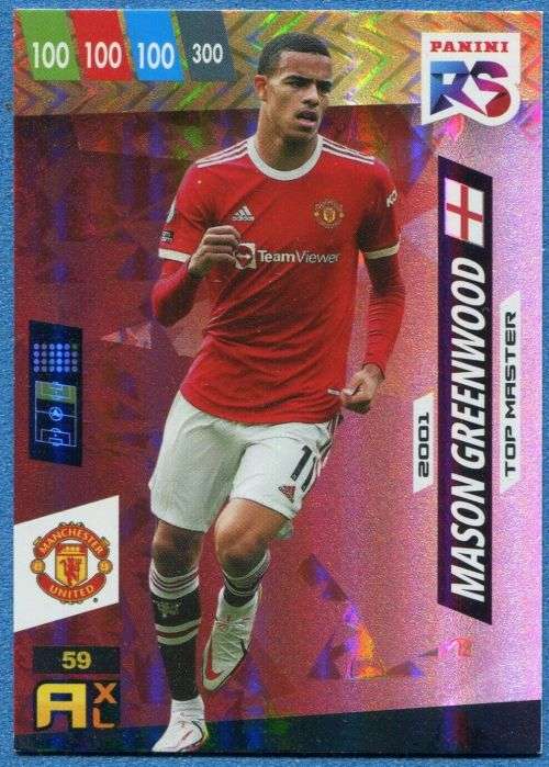 MASON GREENWOOD - PANINI `FIFA 365 COLLECTION` 2021/22 - RISING STAR `TOP MASTER` FOIL TRADING CARD