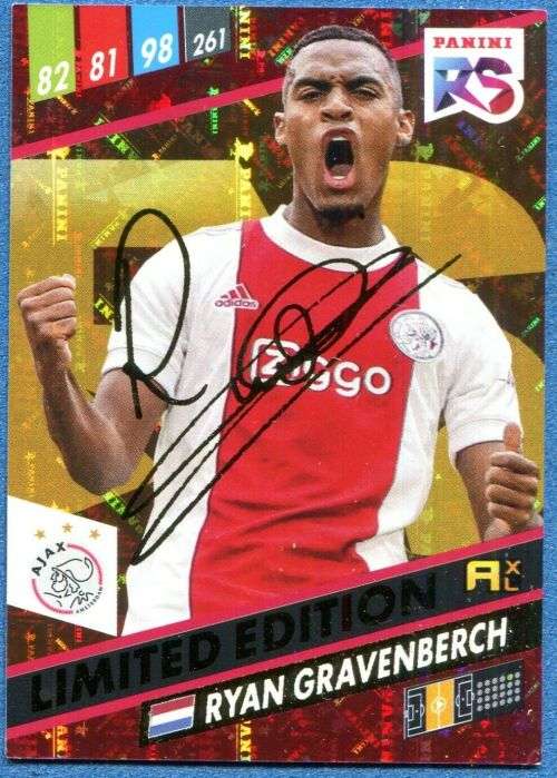 RYAN GRAVENBERCH - PANINI `FIFA 365 COLLECTION` 2021/22 - GOLD `LIMITED EDITION` AUTO TRADING CARD