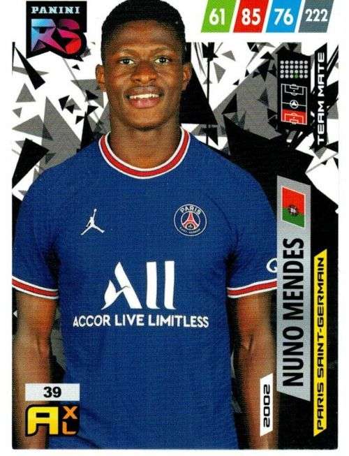 NUNO MENDES (PSG) - PANINI `FIFA 365 COLLECTION` 2021/22 - RISING STAR TRADING CARD 39