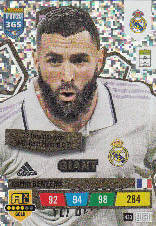 KARIM BENZEMA - PANINI `FIFA 365 COLLECTION` 2023 - SILVER `GIANT` FOIL TRADING CARD 433
