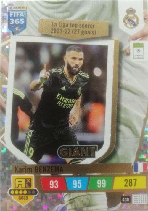 KARIM BENZEMA - PANINI `FIFA 365 COLLECTION` 2023 - SILVER `GIANT` FOIL TRADING CARD 436