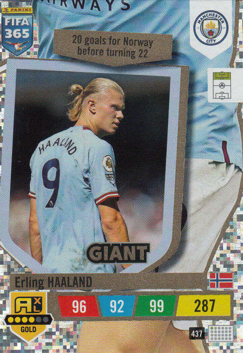 ERLING HAALAND - PANINI `FIFA 365 COLLECTION` 2023 - SILVER `GIANT` FOIL TRADING CARD 437