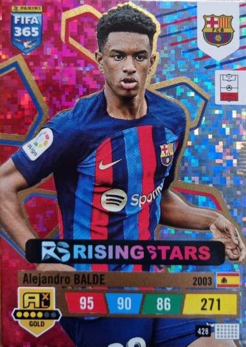 ALEJANDRO BALDE - PANINI `FIFA 365 COLLECTION` 2023 - GOLD `RISING STAR` FOIL TRADING CARD 428