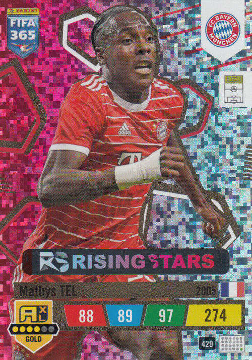 MATJYS TEL - PANINI `FIFA 365 COLLECTION` 2023 - GOLD `RISING STAR` FOIL TRADING CARD 429
