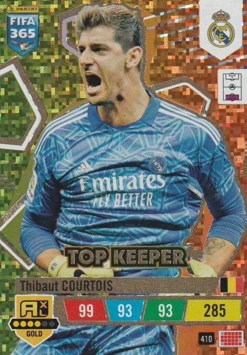 THIBAUT COURTOIS - PANINI `FIFA 365 COLLECTION` 2023 - GOLD `TOP KEEPER` FOIL TRADING CARD 410