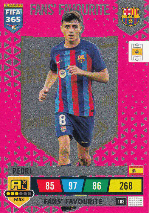 PEDRI - PANINI `FIFA 365 COLLECTION` 2023 - `FANS FAVORITE` FOIL TRADING CARD 183