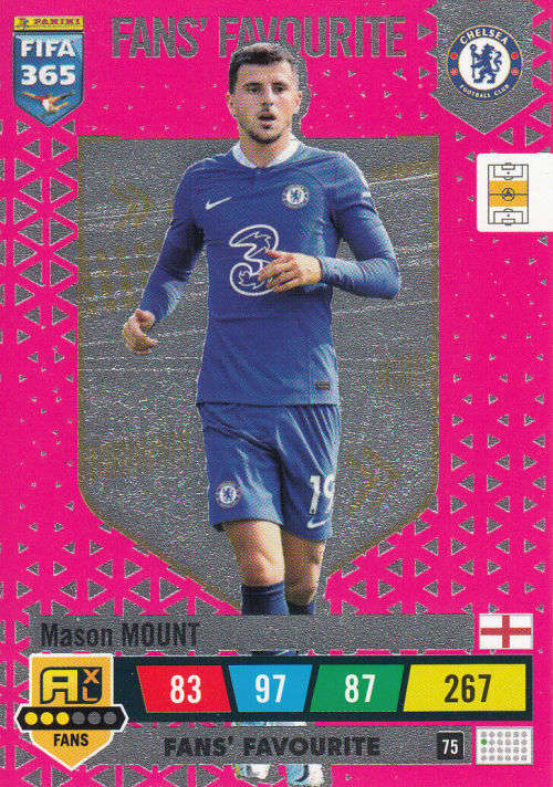 MASON MOUNT - PANINI `FIFA 365 COLLECTION` 2023 - `FANS FAVORITE` FOIL TRADING CARD 75