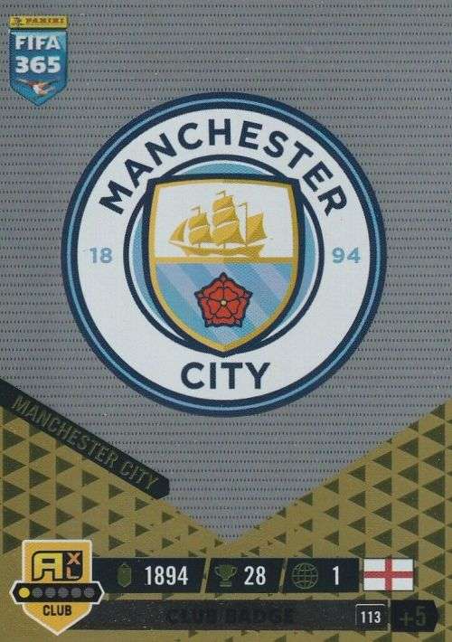 MANCHESTER CITY FC - PANINI `FIFA 365 COLLECTION` 2023 - `CLUB BADGE` FOIL TRADING CARD 113