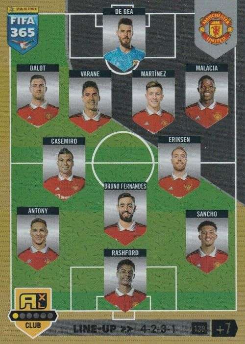 MANCHESTER UNITED FC - PANINI `FIFA 365 COLLECTION` 2023 - `TEAM LINE UP` FOIL TRADING CARD 130