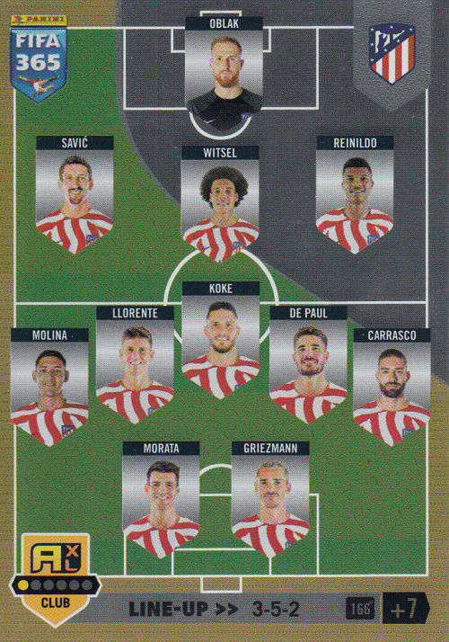 ATLETICO DE MADRID - PANINI `FIFA 365 COLLECTION` 2023 - `TEAM LINE UP` FOIL TRADING CARD 166