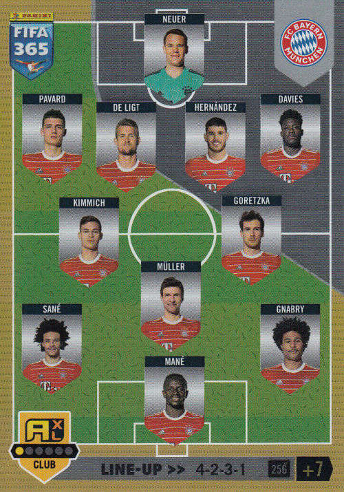 BAYERN MUNCHEN FC - PANINI `FIFA 365 COLLECTION` 2023 - `TEAM LINE UP` FOIL TRADING CARD 256