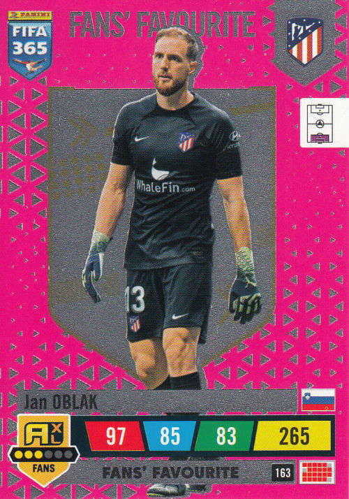 JAN OBLAK - PANINI `FIFA 365 COLLECTION` 2023 - `FANS FAVORITE` FOIL TRADING CARD 163