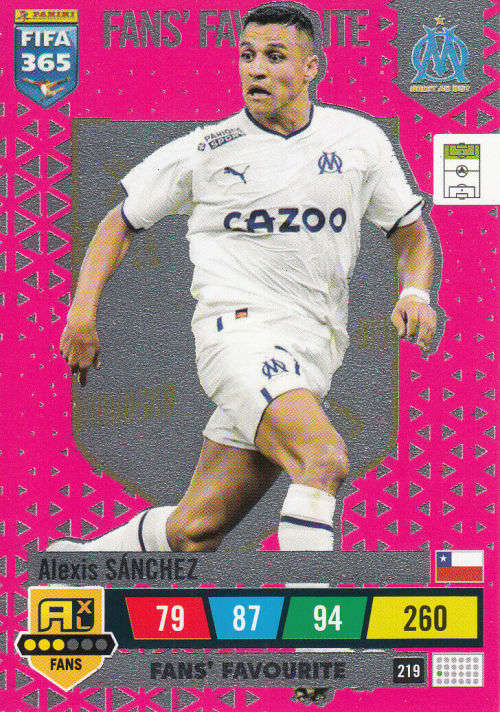 ALEXIS SANCHEZ - PANINI `FIFA 365 COLLECTION` 2023 - `FANS FAVORITE` FOIL TRADING CARD 219