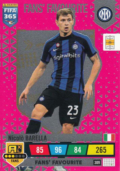 NICOLO BARELLA - PANINI `FIFA 365 COLLECTION` 2023 - `FANS FAVORITE` FOIL TRADING CARD 309