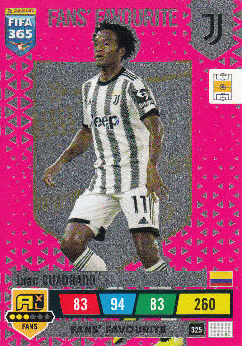 JUAN CUADRADO - PANINI `FIFA 365 COLLECTION` 2023 - `FANS FAVORITE` FOIL TRADING CARD 325