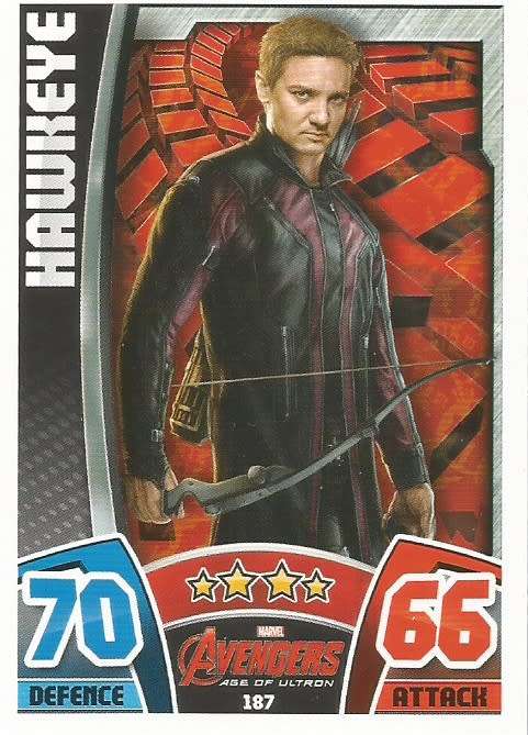 HAWKEYE -  TOPPS `HERO ATTAX AVENGERS` 2015 - `MOVIE CARD` TRADING CARD 187