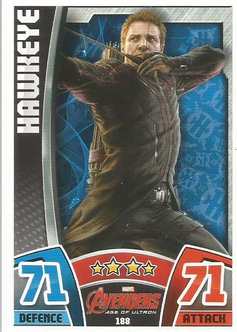 HAWKEYE -  TOPPS `HERO ATTAX AVENGERS` 2015 - `MOVIE CARD` TRADING CARD 188