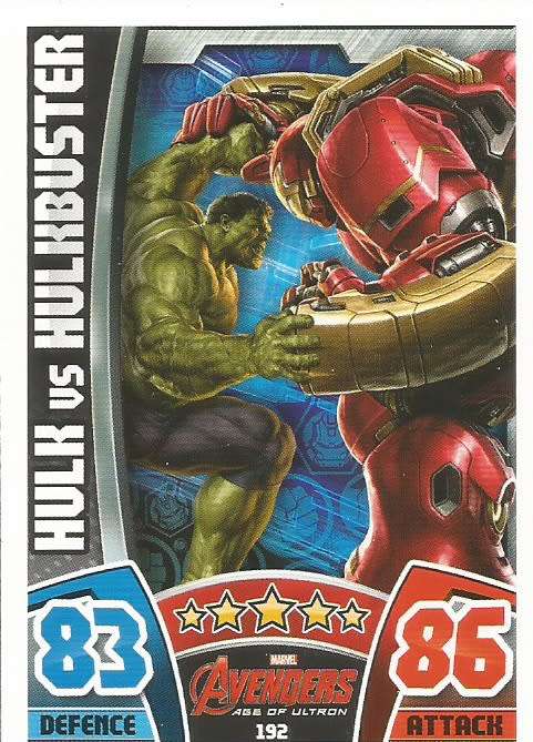 HULK vs HULKBUSTER -  TOPPS `HERO ATTAX AVENGERS` 2015 - `MOVIE CARD` TRADING CARD 192